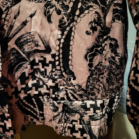 Vintage Y2K Peter Nygard Silk Bomber Jacket Velvet Trim Black & Pink Size 8 - Picture 6 of 9